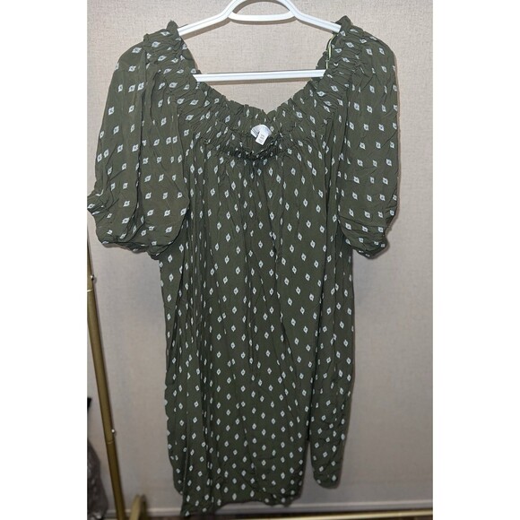 Time and Tru Women's Textured Mini Dress Puff Sleeves Size 2XL Color Green - Picture 1 of 4